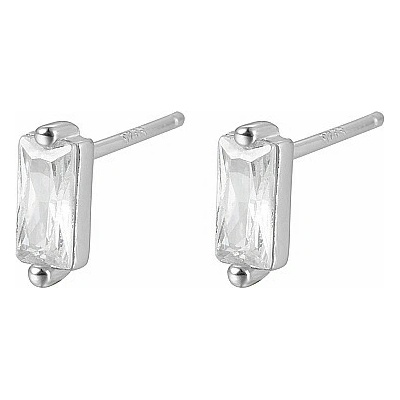 Nefertitis Stříbrné náušnice pecky se zirkony WHITE RECTANGLE NF63143 3 x 7,8 mm, 0,73 g