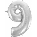 GoDan Foil balloon Number 9, silver, 92 cm KK