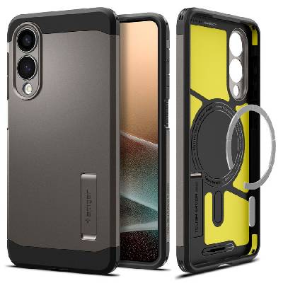 Удароустойчив, твърд кейс с MagSafe за Samsung Galaxy S25 Edge от Spigen Tough Armor Mag - Gunmetal (8800283302554)