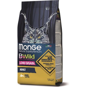 Monge BWild Low Grain Adult суха храна за котки - див заек 1, 5 кг