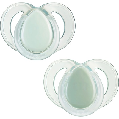 Tommee Tippee Ортодонтични залъгалки Tommee Tippee - Night Time със светеща в тъмното дръжка, в Бяло и Зелено с кутия за стерилизиране, 6-18 m, 2 броя (TT.0276)