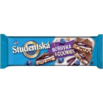 Orion Studentská mliečna čokoláda čučoriedka a sušienky 235 g