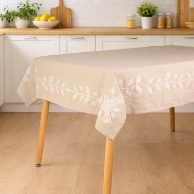 Takoy Bavlněný ubrus 140x220 s výšivkou ptačí zahrada BOHO COLLECTION-HT-01072 | 140 x 220 cm
