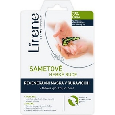 Lirene Sametově hebké ruce 3% urea 2 fázová peeling a regenerační maska v rukavicích