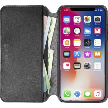 Krusell Pixbo 4 Card Slim Wallet Case - кожен калъф, тип портфейл за iPhone XR (черен)