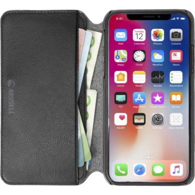 Krusell Pixbo 4 Card Slim Wallet Case - кожен калъф, тип портфейл за iPhone XR (черен)