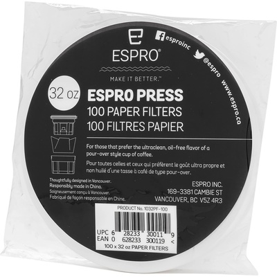 ESPRO Хартия филтър за френч прес кафе машини PRESS 950 ml, комплект от 100 бр. , Espro (ESPRO1032PF100)