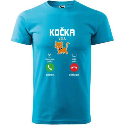 Dobrý Triko pánské tričko Kočka volá Tyrkysová
