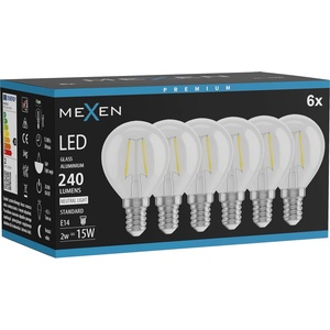 Mexen Vintis 6x LED Филамент крушки E14, G45, 2W, Неутрална - 4000K, 240 lm, прозрачна (L156-E14-0240-00x06)