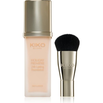 KIKO Milano Holiday Première 24h Lasting Foundation водоустойчив течен фон дьо тен с четка цвят 01 Porcelain 28ml