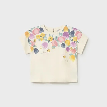 MAYORAL Бяла тениска къс ръкав ситопечат цветя за бебе момиче Mayoral