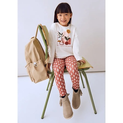 Mayoral Комплект клин в коралов цвят с щампи и блуза в мръсно бяло с бродерии за мини момиче Mayoral