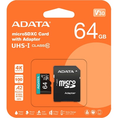 ADATA MICROSDXC 64GB AUSDX64GUI3V30SA2-RA1