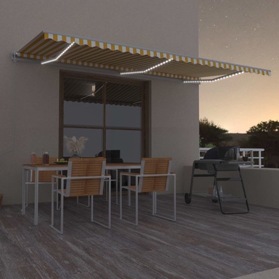 vidaXL Automatická markýza LED a senzor větru 600 x 350 cm žlutá/bílá