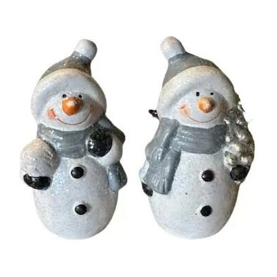 Dekorace-Sněhulák s předměty modrý keramika 12cm