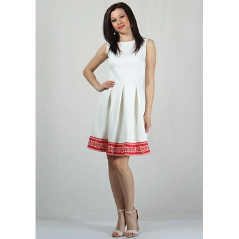 Image 1 of Rumena Бяла рокля с червен бордюр на цветя rumena