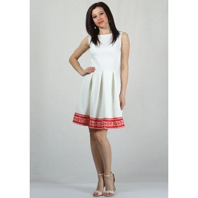 Rumena Бяла рокля с червен бордюр на цветя rumena