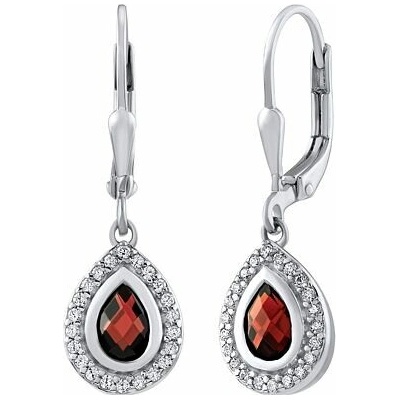 Silvego Strieborné náušnice s prírodným granátom a Brilliance Zirconia FW9395EGH