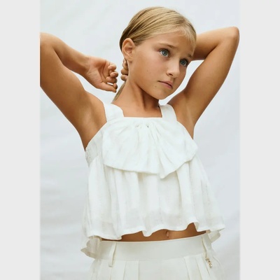 MAYORAL Топ с блестящи нишки и панделка в Мръсно бял цвят за момиче Mayoral