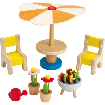 HaPe International Комплект дървени мини мебели Hape - Вътрешен двор, 7 части (H3460)