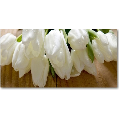 Fotoobraz na skle biele tulipány 100x50 cm