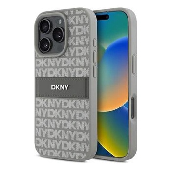 DKNY PU Leather Repeat Pattern Tonal Stripe Case for iPhone 16 Pro Beige (3666339333362)