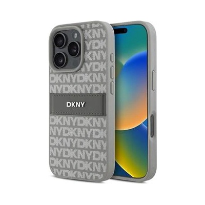 DKNY PU Leather Repeat Pattern Tonal Stripe Case for iPhone 16 Pro Beige (3666339333362)