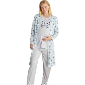 Image 1 of Комплект за бременни пижама с халат в сиво с маргарити