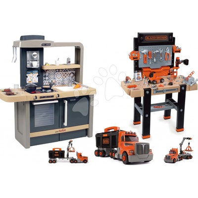 Smoby Set kuchynka elektronická s nastaviteľnou výškou Tefal Evolutive a pracovná dieňa elektronická a kamión s kufríkom