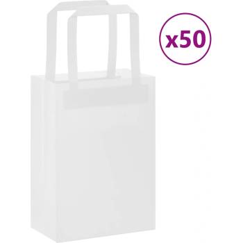 vidaXL Хартиени торбички 50 бр с дръжки бели 15x8x21 см (4101823)