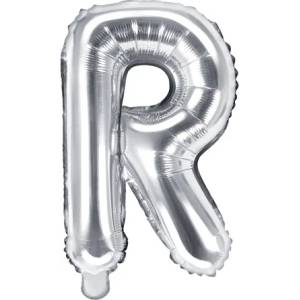 PartyDeco Балон от фолио Mini - Буква R 35см сребърен