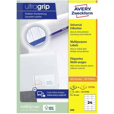 Avery-Zweckform 3490 70 x 36 mm papier biela 720 ks trvalé univerzálne etikety atrament, laser, kópie; 3490