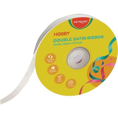 Stuha KEYROAD dvojitá saténová, 12 mm x 22,86 m, na cievke, biela