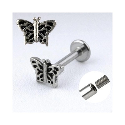 Šperky eshop ocelový piercing do brady motýlek s křídly se zářezy C6.8