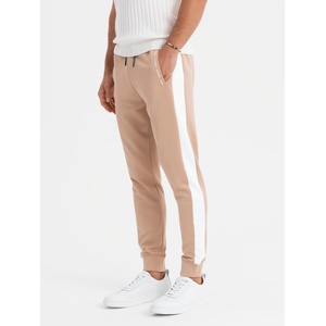 Ombre Clothing Мъжки спортни панталони тип joggers с контрастни ленти - бежови Ombre Clothing | Bezhov | МЪЖЕ | 34/32