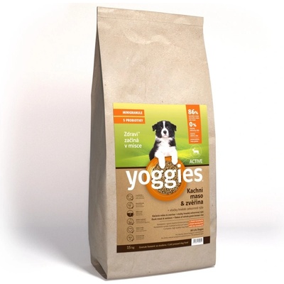 Yoggies MINI granule pro psy lisované za studena s probiotiky Active Kachní maso a zvěřina 10 kg