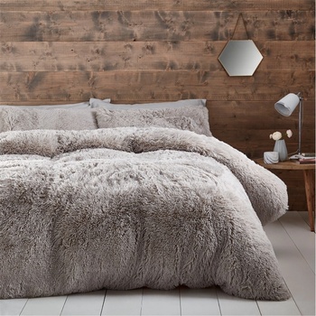Catherine Lansfield Cuddly Deep Pile Faux Fur Duvet Cover Set - Silver Grey