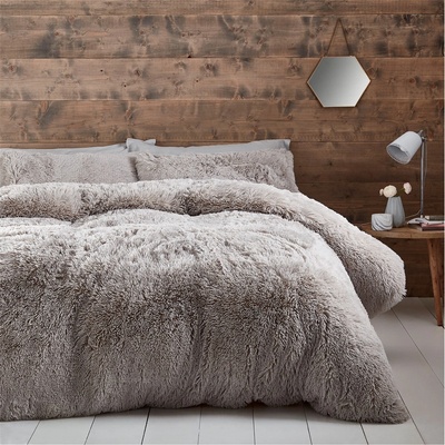 Catherine Lansfield Cuddly Deep Pile Faux Fur Duvet Cover Set - Silver Grey