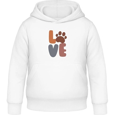 AWDis detská mikina s Kapucňu s Nápisom LOVE s labkou Arktická biela