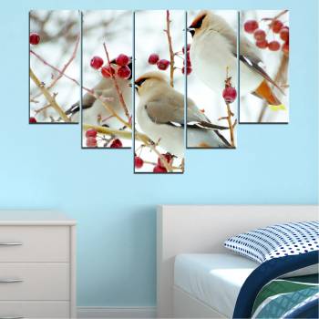 Vivid Home Картини пана Vivid Home от 5 части, Птици, Канава, 110x65 см, 6-та Форма №0213