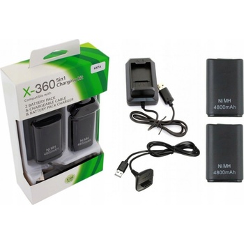 APT KX7A 2x XBOX 360 Baterie USB kabel, černá