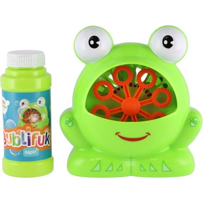 Bublifuk stroj žaba plast 11x13cm na batérie a náplň 2 farby
