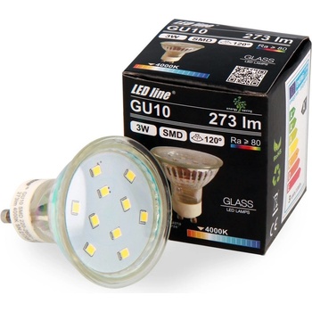 LED line LED žárovka GU10 se stříbrným okrajem, 3W, 273lm, 120° [241925] Studená bílá