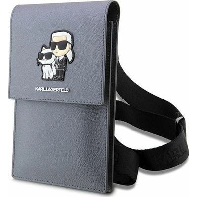 Karl Lagerfeld Saffiano Metal Logo NFT Wallet Phone Bag Strieborné