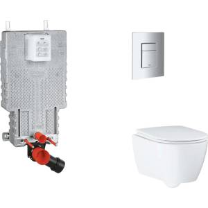 GROHE Uniset - Комплект за монтаж на стена, тоалетна чиния, седалка SoftClose и бутон Skate Cosmopolitan, матов хром SANI15BB2111 (SANI15BB2111)