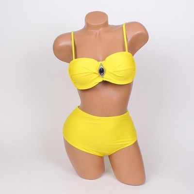 Свеж дамски бански в жълто с бижу