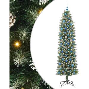 vidaXL Изкуствено Тънко Коледно Дърво Зелен и бял 240 cm (3395324)