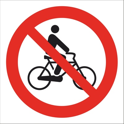 Zákaz vstupu s bicyklom samolepka - 150x150 mm, Pastová tabuľka 0,5 mm