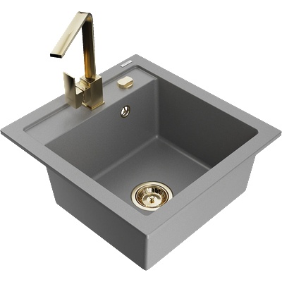 Mexen Vito гранитна кухненска мивка с 1 отделение и кухненски смесител Rita, сив - 6503-71-670300-50 (6503-71-670300-50)