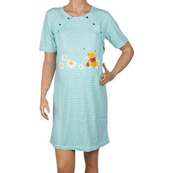 Image 1 of Нощница за кърмачки в тюркоазено с Мечо Пух, цветя и точки